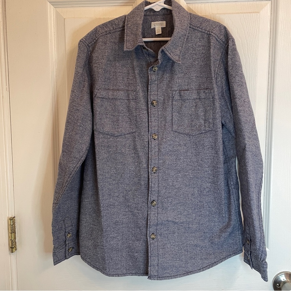 Gymboree Boys Gray Button Down Long Sleeve Collared Cotton Shirt size L 10-12